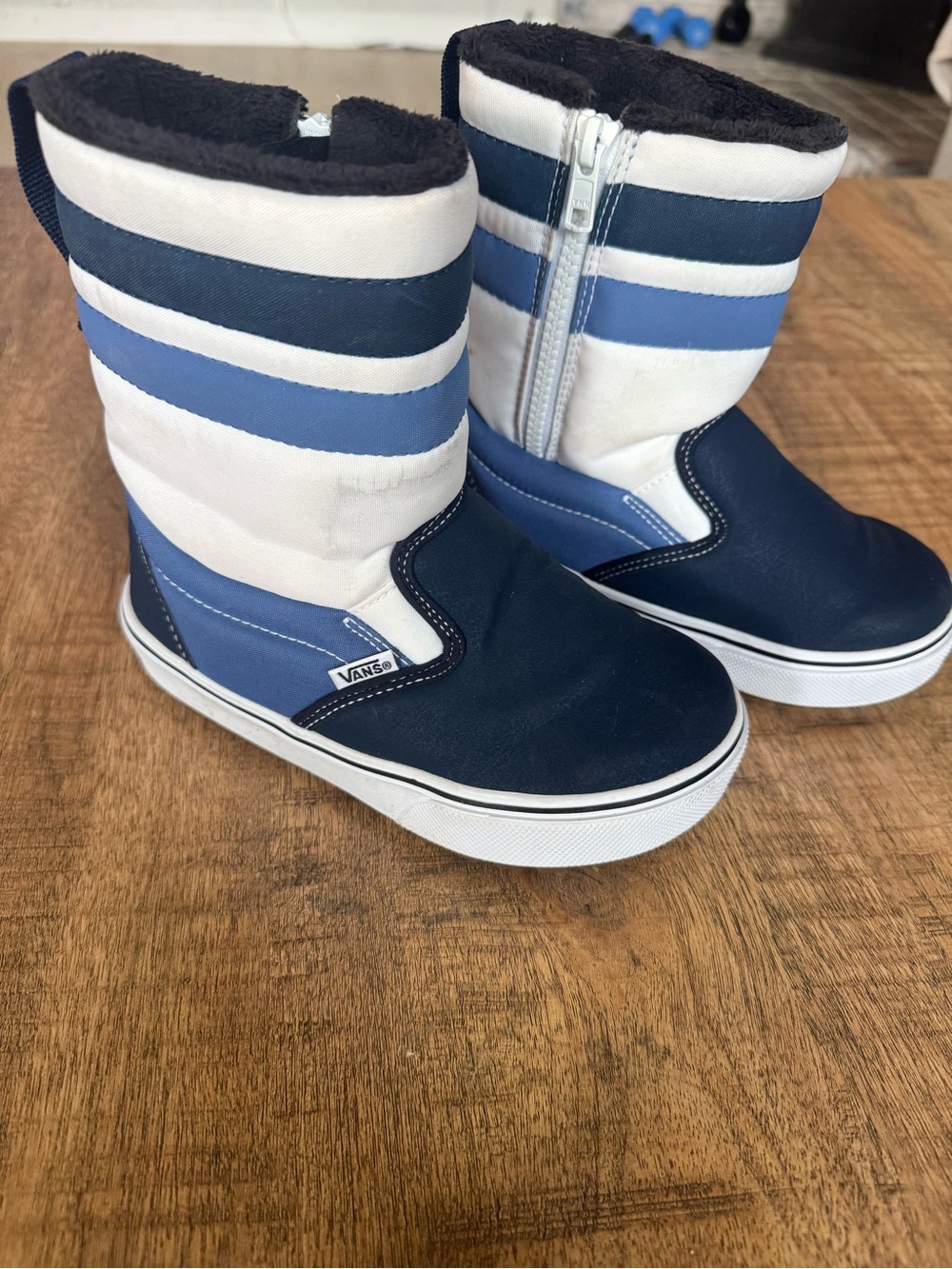 Vans Navy, Light Blue & White Striped Kids Snow Boots